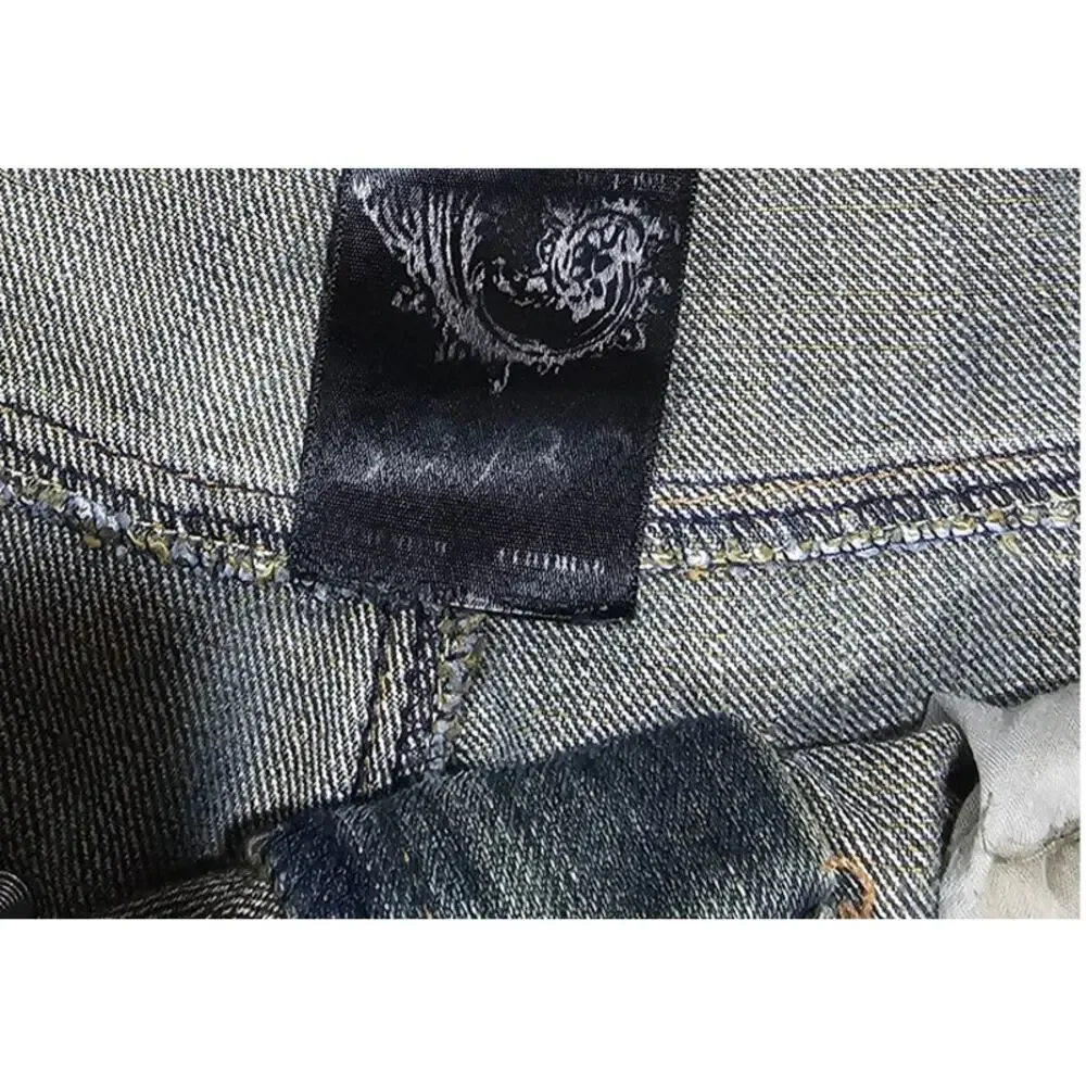 Raw Blue Jeans, Rare, Vintage, Y2K, Embroidered, Streetwear, Mens Size 32/32